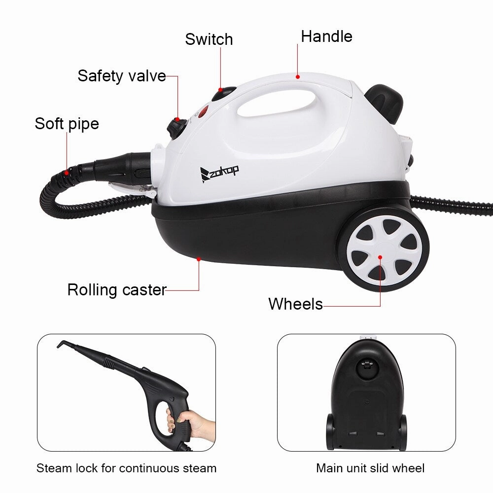 1500W Multipurpose Steam Cleaner with 19 Accessories. Household Steamer for Carpet. Floors. Windows and Cars