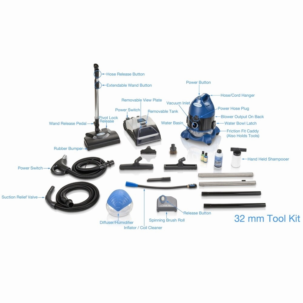2019 Ocean Blue Water Filtration Bagless Canister Vacuum Cleaner W. Shampooer Air Purifier & Attachments