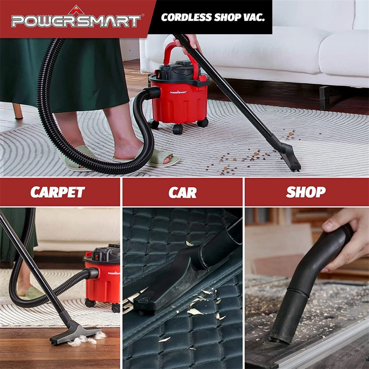 2.6 Gallon Vacuum Cleaner with 1.5Ah Battery and Charger