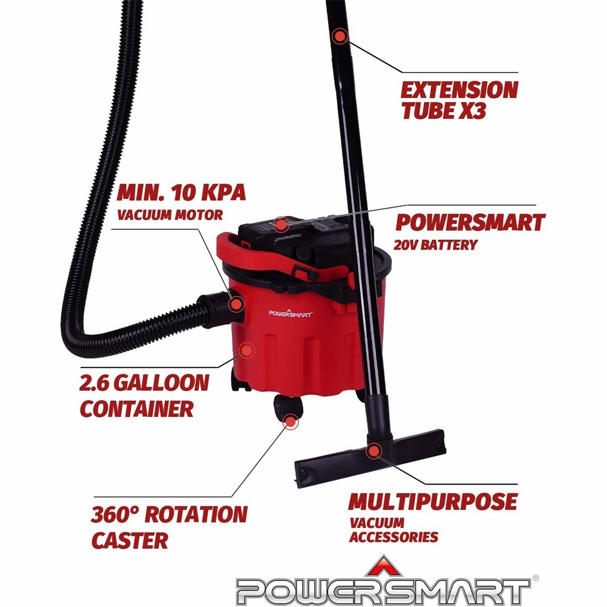 2.6 Gallon Vacuum Cleaner with 1.5Ah Battery and Charger