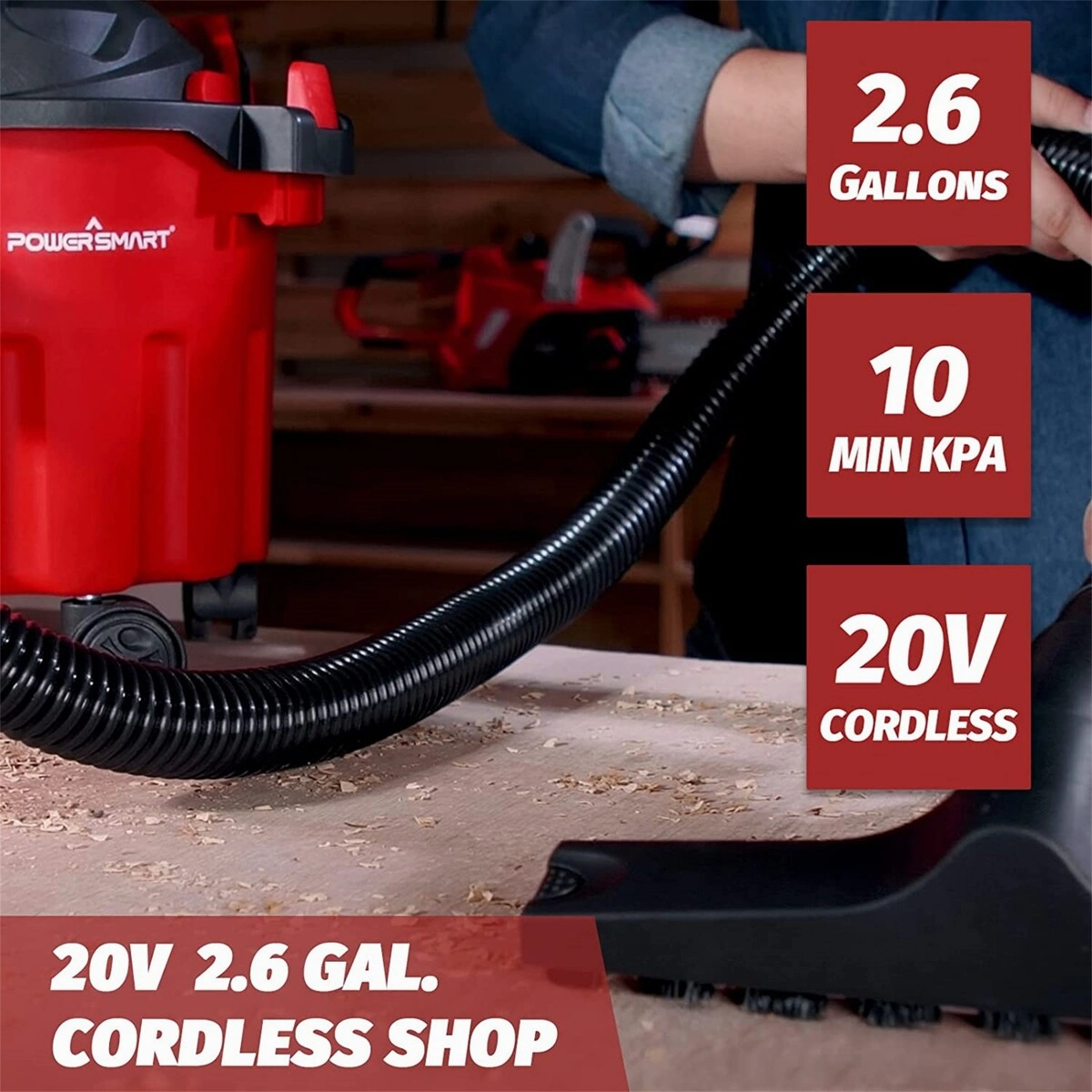 2.6 Gallon Vacuum Cleaner with 1.5Ah Battery and Charger