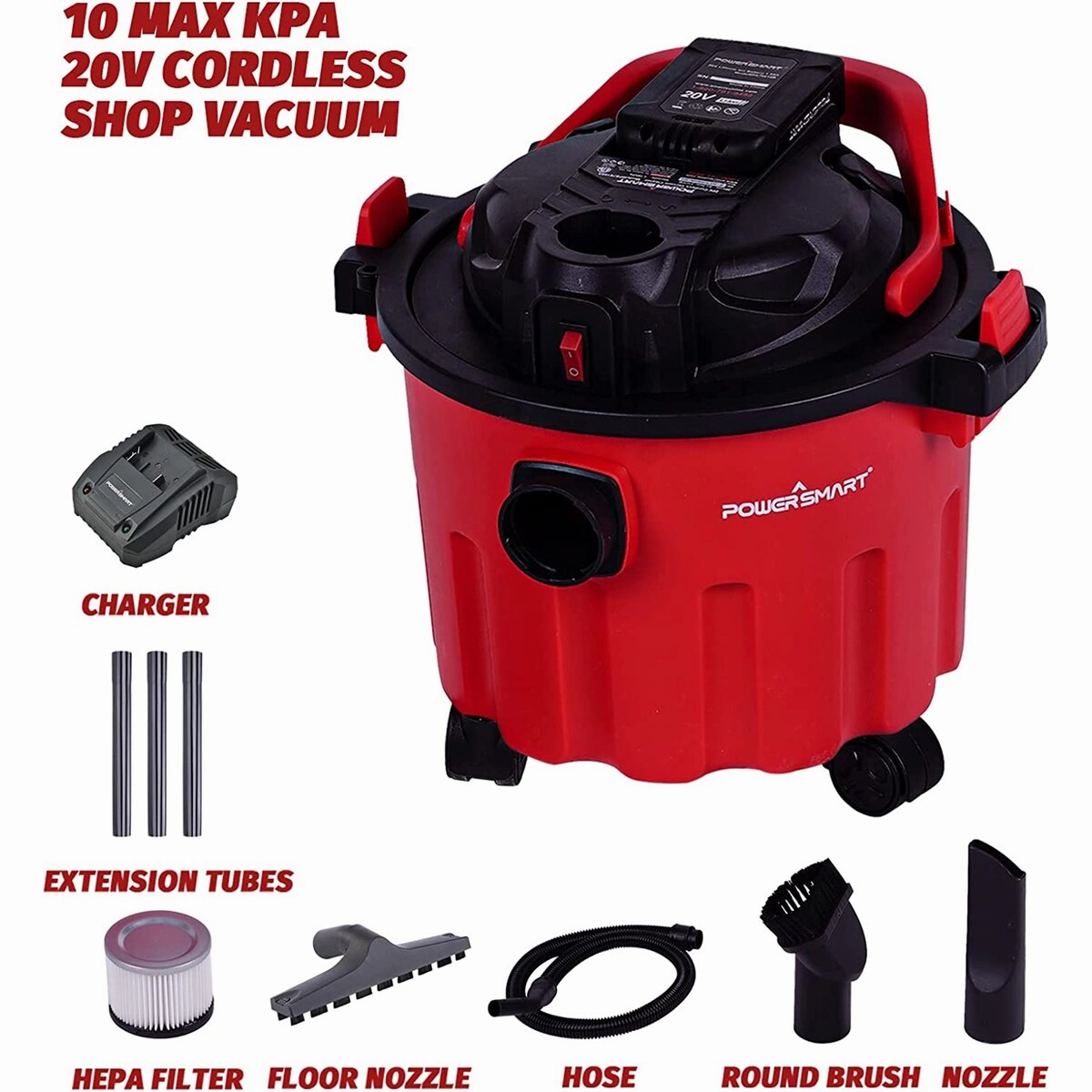 2.6 Gallon Vacuum Cleaner with 1.5Ah Battery and Charger