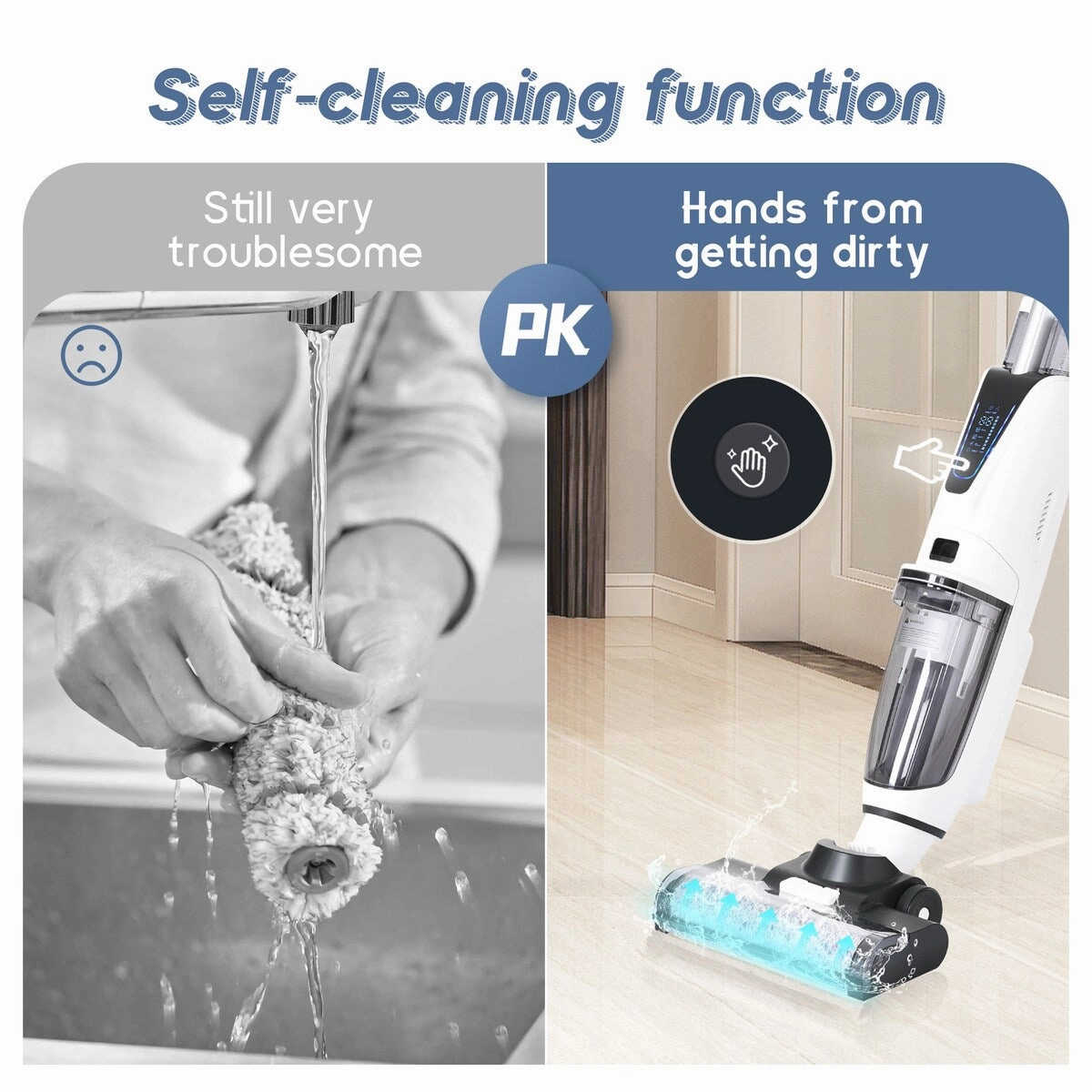 3-in-1 Floor Cleaner .Wireless Wet and Dry Vacuum Cleaner.Two brushes for Carpet and Hard floors. Self-Cleaning System. LED