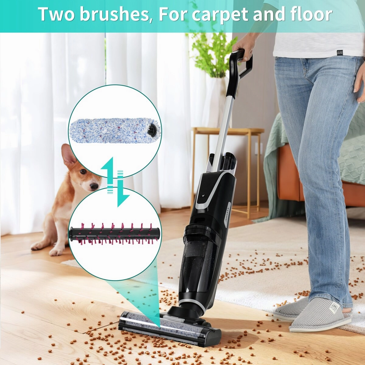 3-in-1 Floor Cleaner .Wireless Wet and Dry Vacuum Cleaner.Two brushes for Carpet and Hard floors. Self-Cleaning System. LED