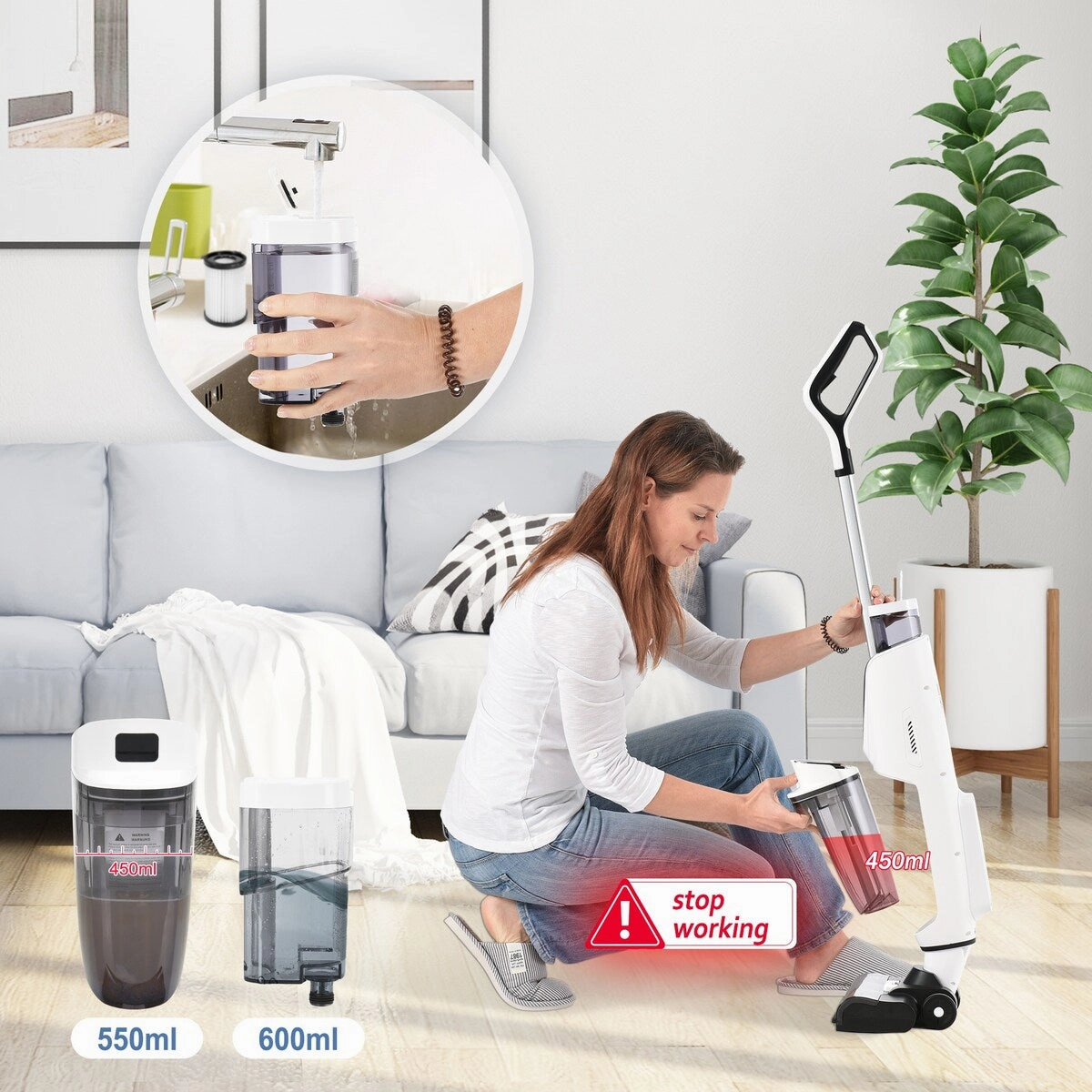 3-in-1 Floor Cleaner .Wireless Wet and Dry Vacuum Cleaner.Two brushes for Carpet and Hard floors. Self-Cleaning System. LED