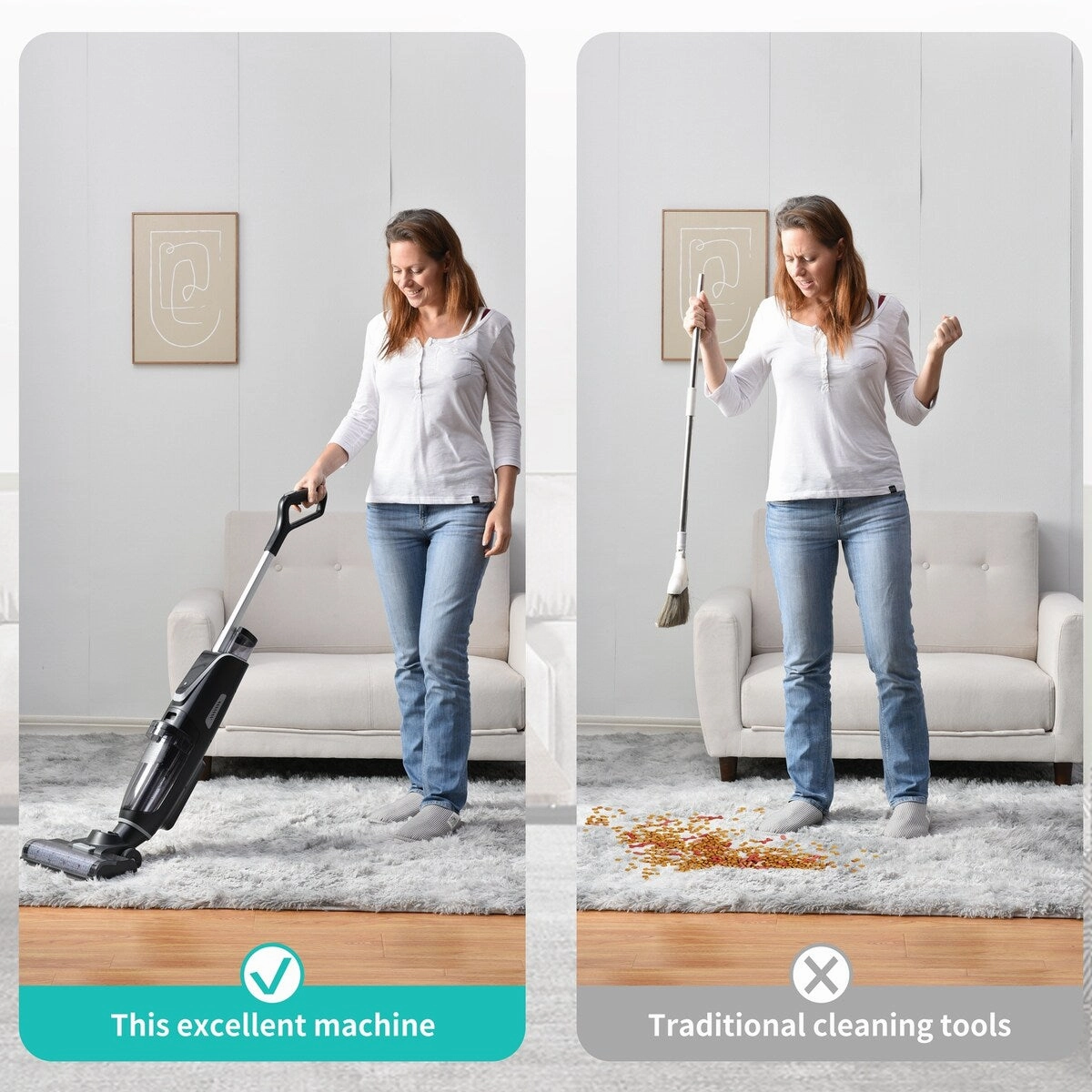 3-in-1 Floor Cleaner .Wireless Wet and Dry Vacuum Cleaner.Two brushes for Carpet and Hard floors. Self-Cleaning System. LED