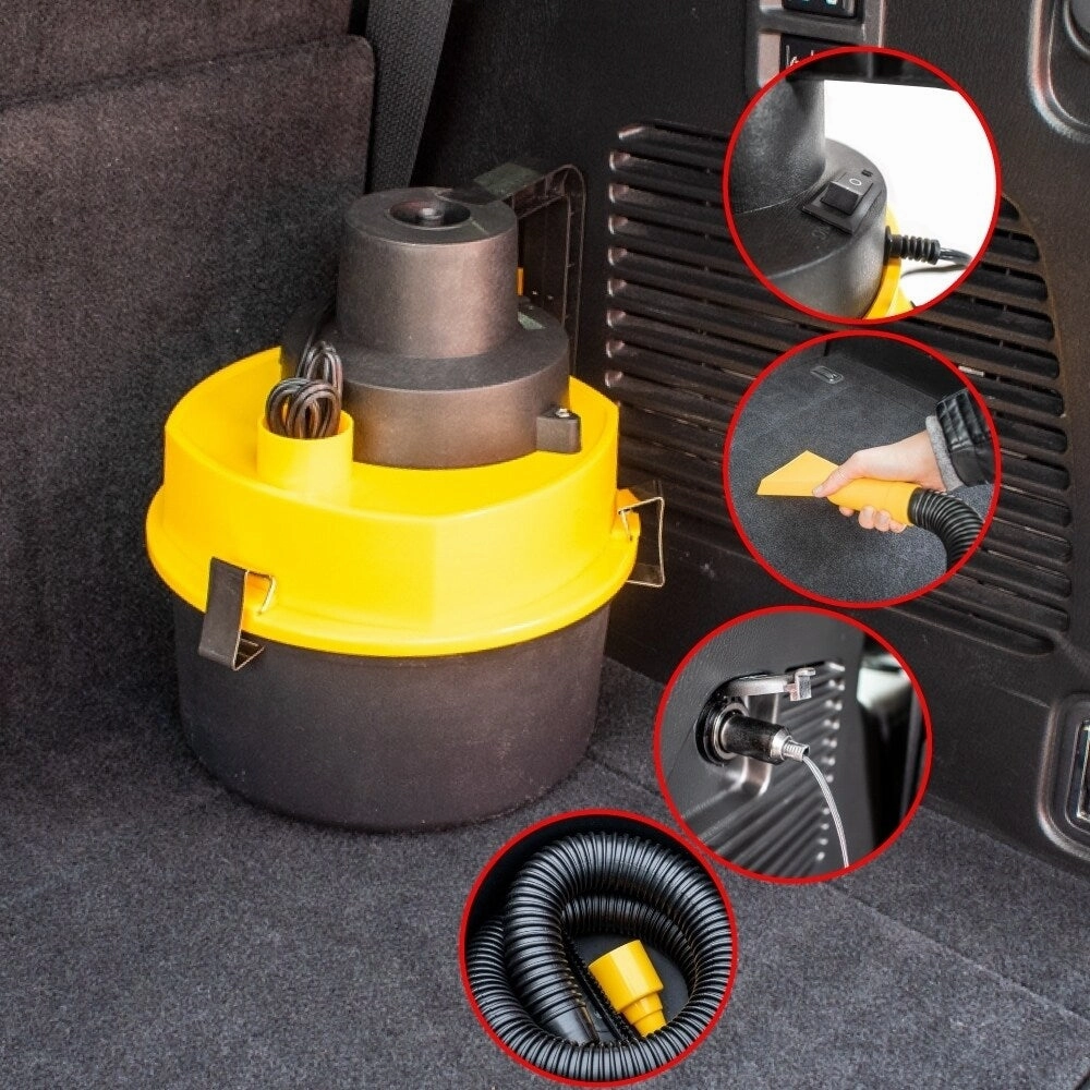 ALEKO Portable Car Vacuum with Extension Nozzle 90W 12V Yellow and Black