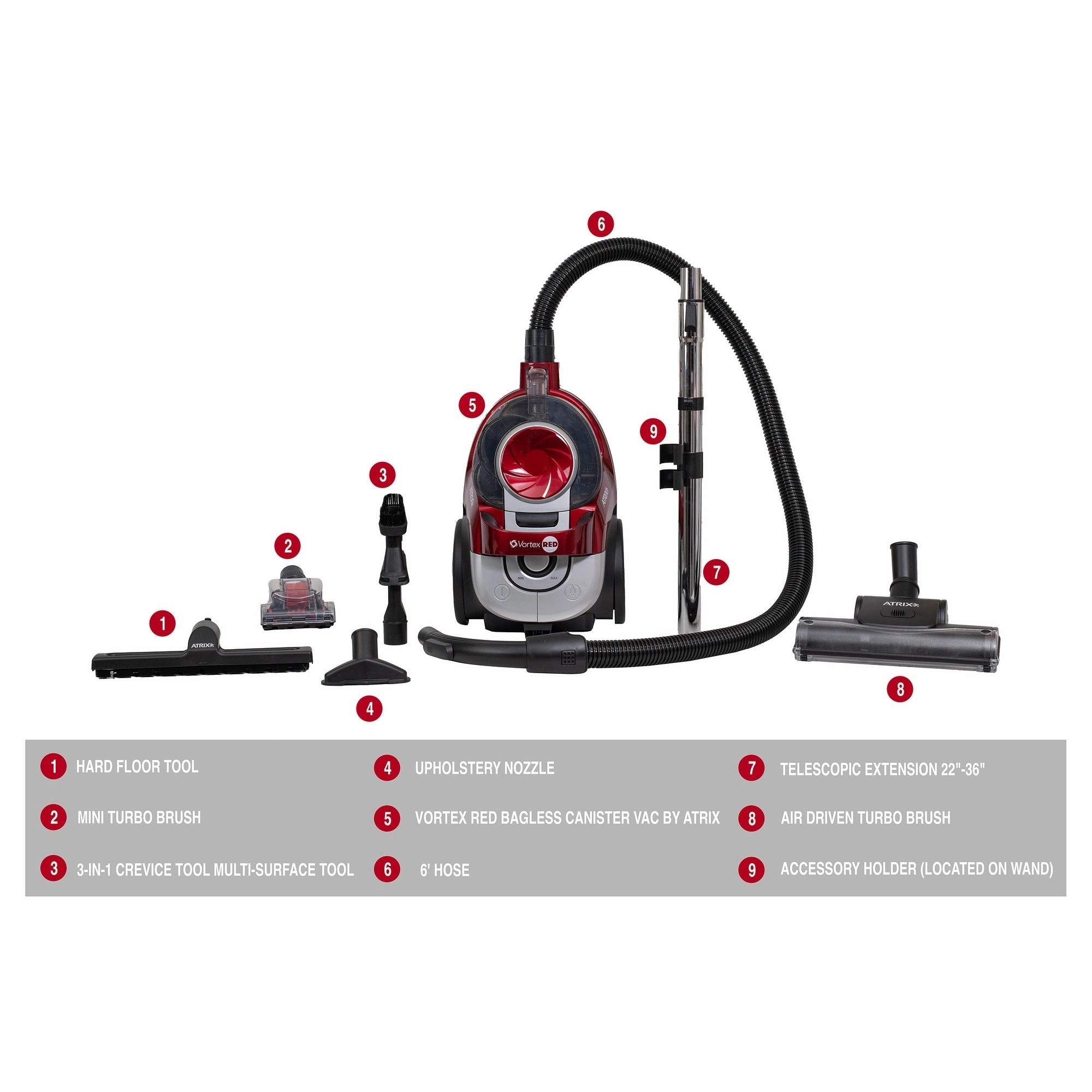 Atrix VR25BCV Vortex Red Vacuum with HEPA Filtration