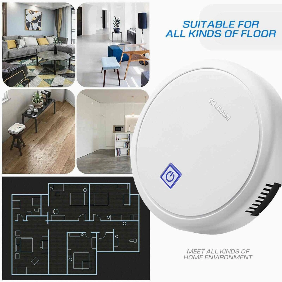 Automatic Sweeping Robot Vacuum Cleaner Wet Dry Floor Mop Sweeper Home Cleaning