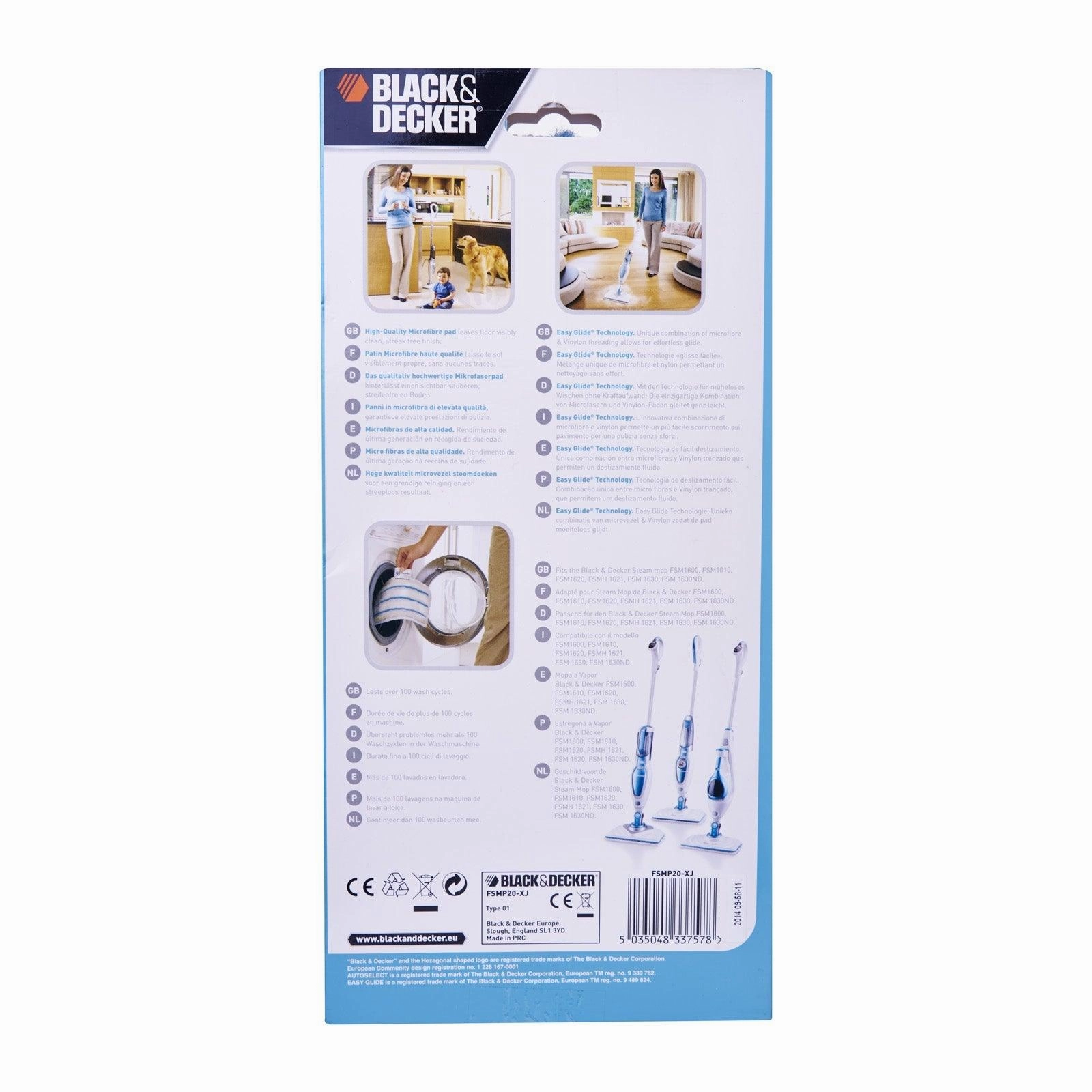 Black & Decker AutoSelect Steam Mop 2 x Replacement Pads - White | FSMP20-XJ