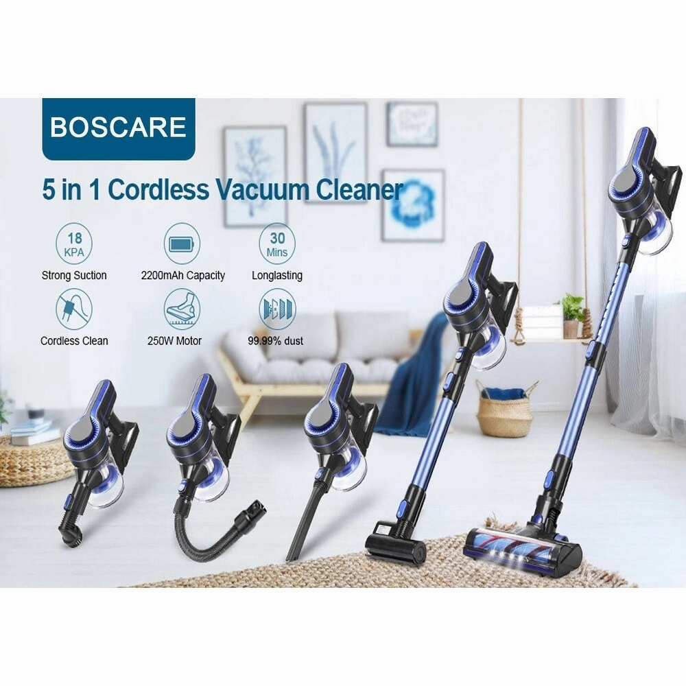 BOSCARE Cordless Vacuum Cleaner 24000pa Stick Vacuum 5 in 1 w/250W Powerful Brushless Motor Detachable Battery