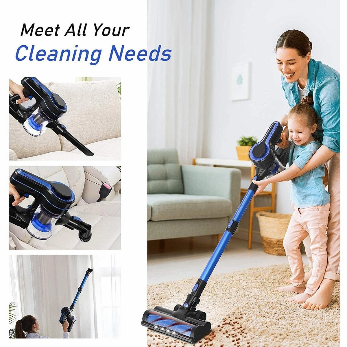 BOSCARE Cordless Vacuum Cleaner 24000pa Stick Vacuum 5 in 1 w/250W Powerful Brushless Motor Detachable Battery