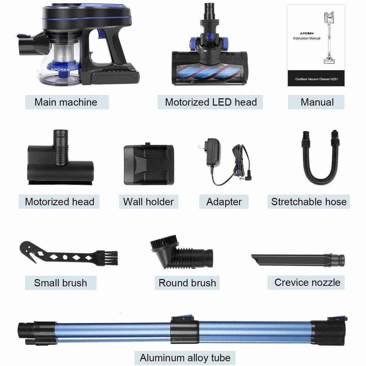 BOSCARE Cordless Vacuum Cleaner 24000pa Stick Vacuum 5 in 1 w/250W Powerful Brushless Motor Detachable Battery