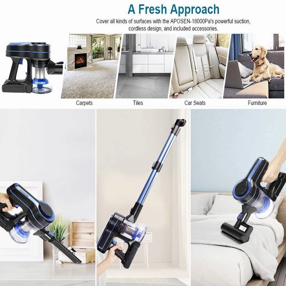 BOSCARE Cordless Vacuum Cleaner 24000pa Stick Vacuum 5 in 1 w/250W Powerful Brushless Motor Detachable Battery