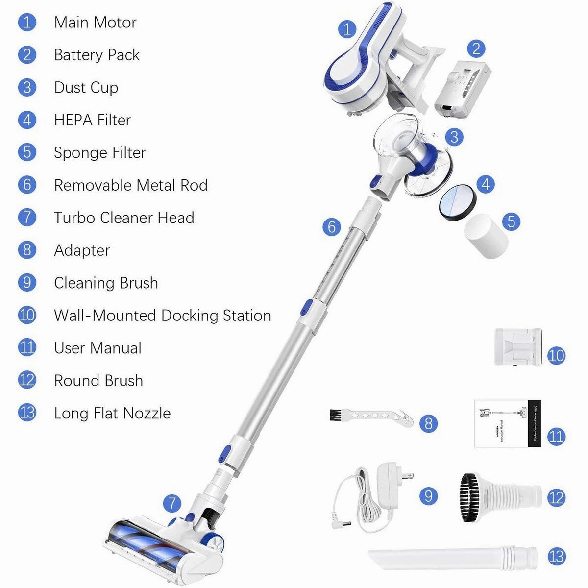 Cordless Vacuum Cleaner.14KPA Powerful Suction Stick Vacuum Cleaner 4 in 1 with Rechargeable Battery