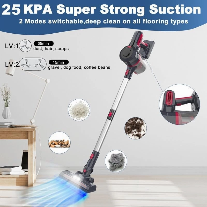 Cordless Vacuum Cleaner. 25Kpa Powerful Stick Vacuum for Hardwood Floor. 35 Min Rechargeable Battery. 4 in 1 Upright Vacuum