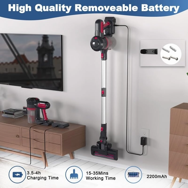 Cordless Vacuum Cleaner. 25Kpa Powerful Stick Vacuum for Hardwood Floor. 35 Min Rechargeable Battery. 4 in 1 Upright Vacuum