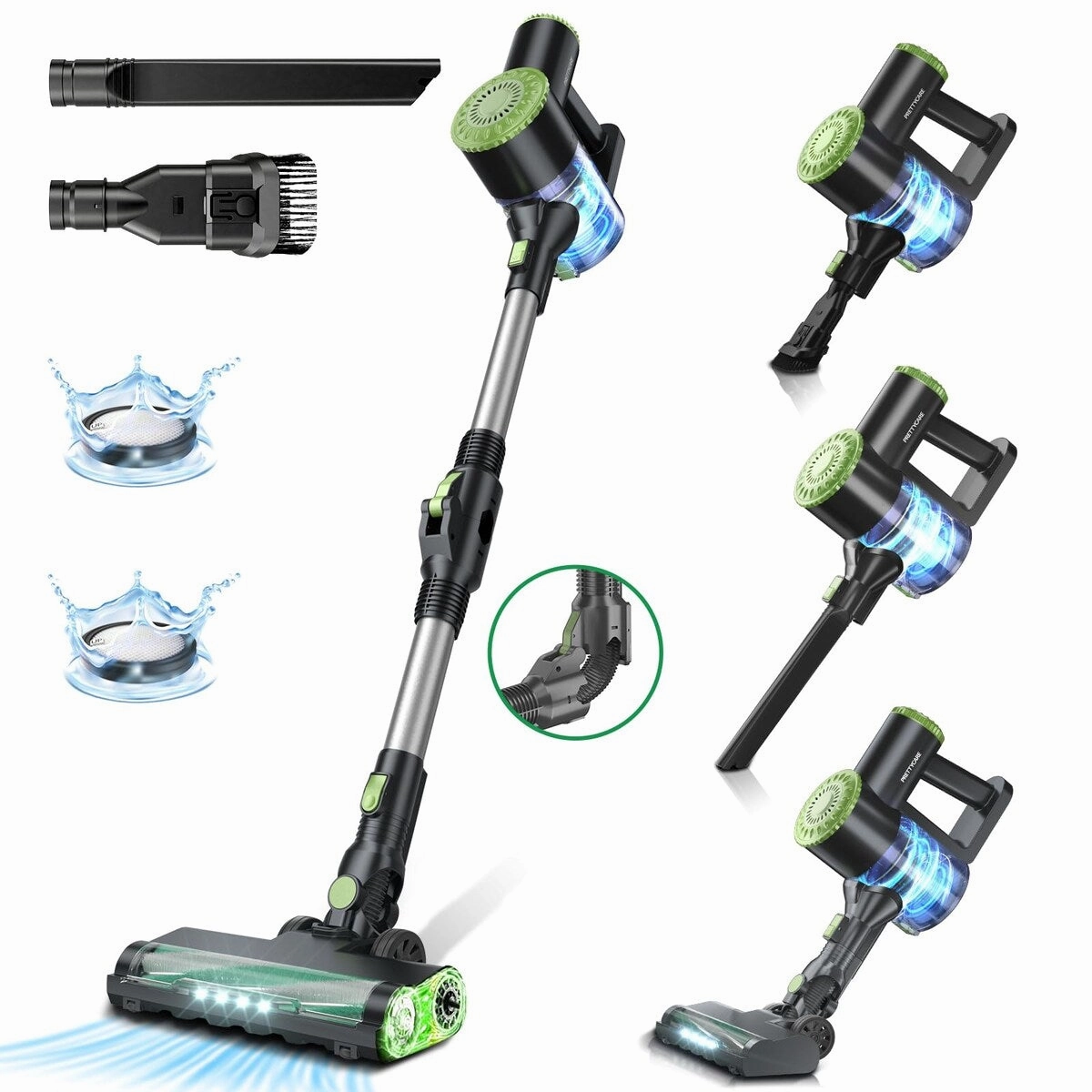 Cordless Vacuum Cleaner. 6 in 1 Lightweight Stick Vacuum Self-Standing. 180Bendable Wand Rechargeable Cordless Vacuum