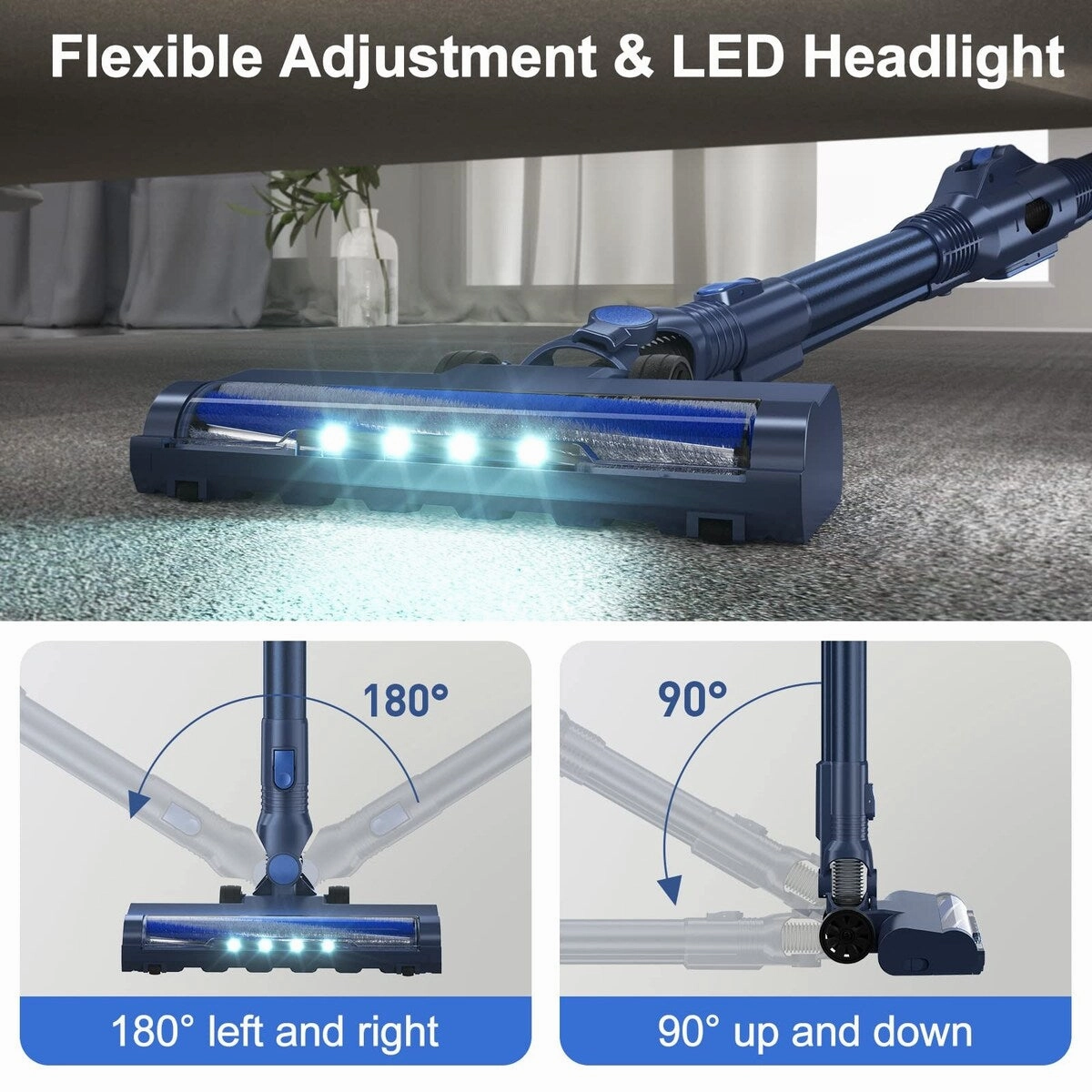 Cordless Vacuum Cleaner. 6 in 1 Lightweight Stick Vacuum Self-Standing. 180Bendable Wand Rechargeable Cordless Vacuum