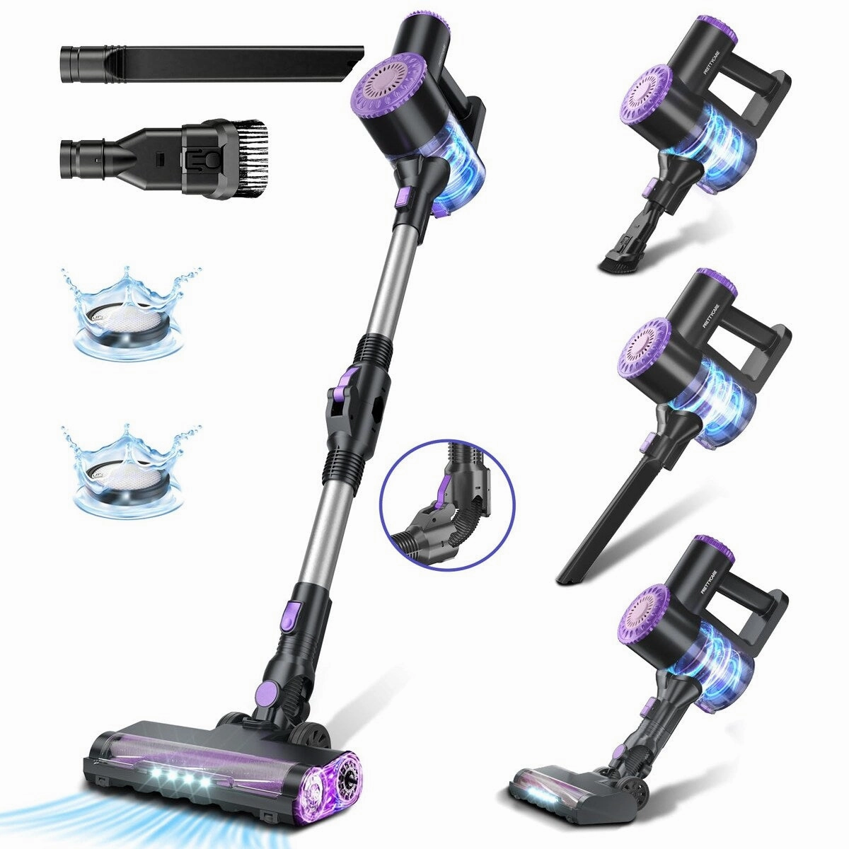 Cordless Vacuum Cleaner. 6 in 1 Lightweight Stick Vacuum Self-Standing. 180Bendable Wand Rechargeable Cordless Vacuum