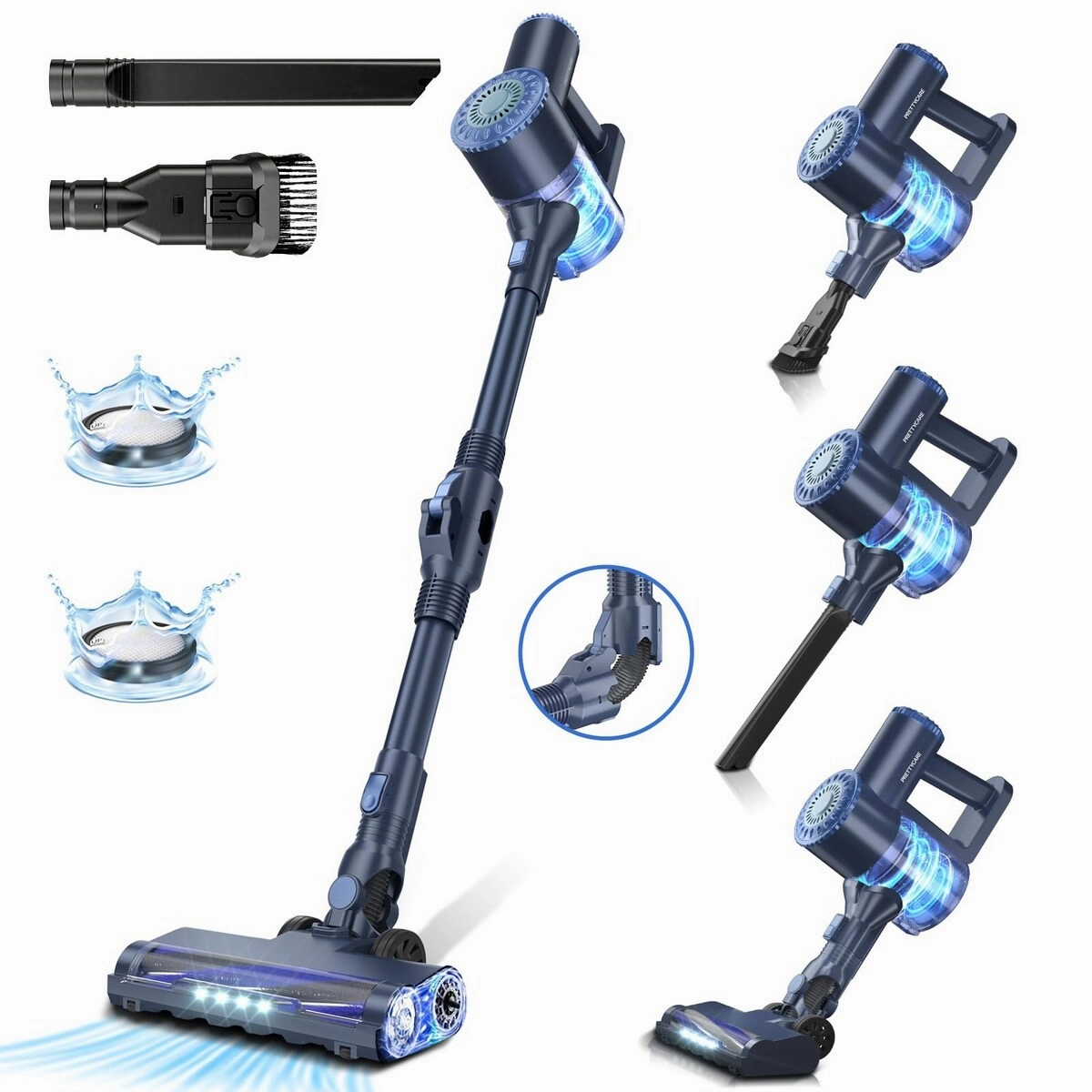 Cordless Vacuum Cleaner. 6 in 1 Lightweight Stick Vacuum Self-Standing. 180Bendable Wand Rechargeable Cordless Vacuum