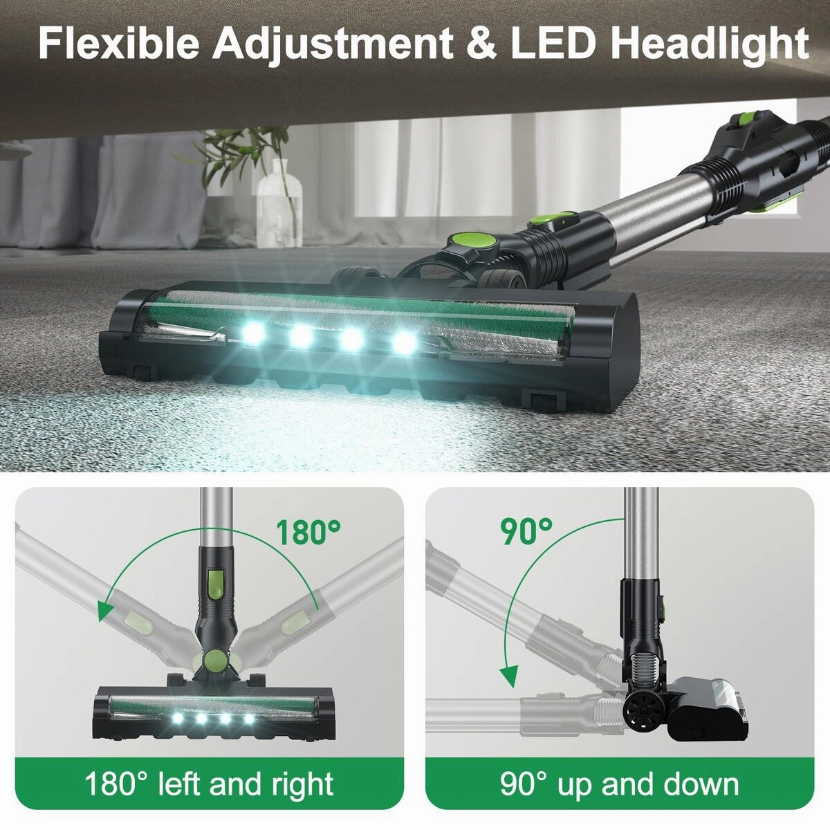 Cordless Vacuum Cleaner. 6 in 1 Lightweight Stick Vacuum Self-Standing. 180Bendable Wand Rechargeable Cordless Vacuum