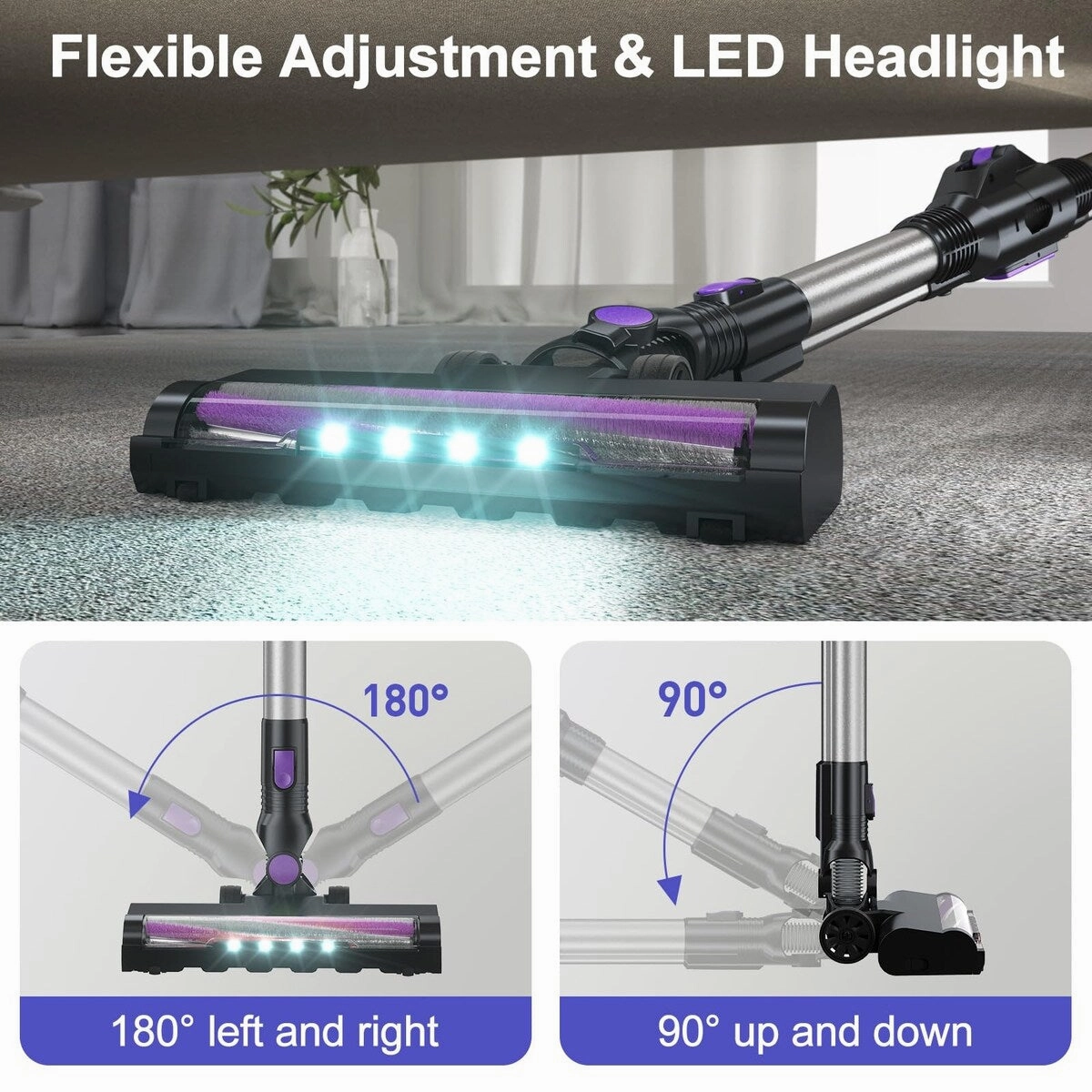 Cordless Vacuum Cleaner. 6 in 1 Lightweight Stick Vacuum Self-Standing. 180Bendable Wand Rechargeable Cordless Vacuum