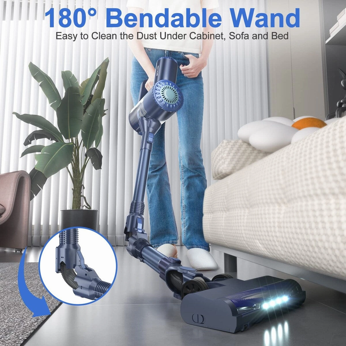 Cordless Vacuum Cleaner. 6 in 1 Lightweight Stick Vacuum Self-Standing. 180Bendable Wand Rechargeable Cordless Vacuum