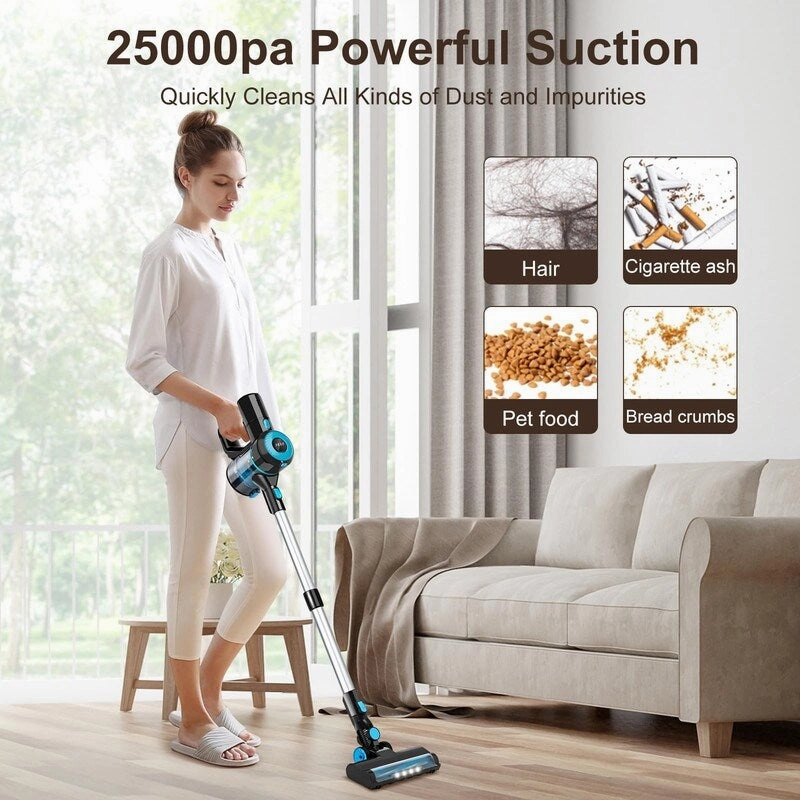 Cordless Vacuum Cleaner. 8-in-1 Stick Vacuum Cleaner. 25Kpa Powerful Suction Vacuum with 45 Mins Runtime Detachable Battery