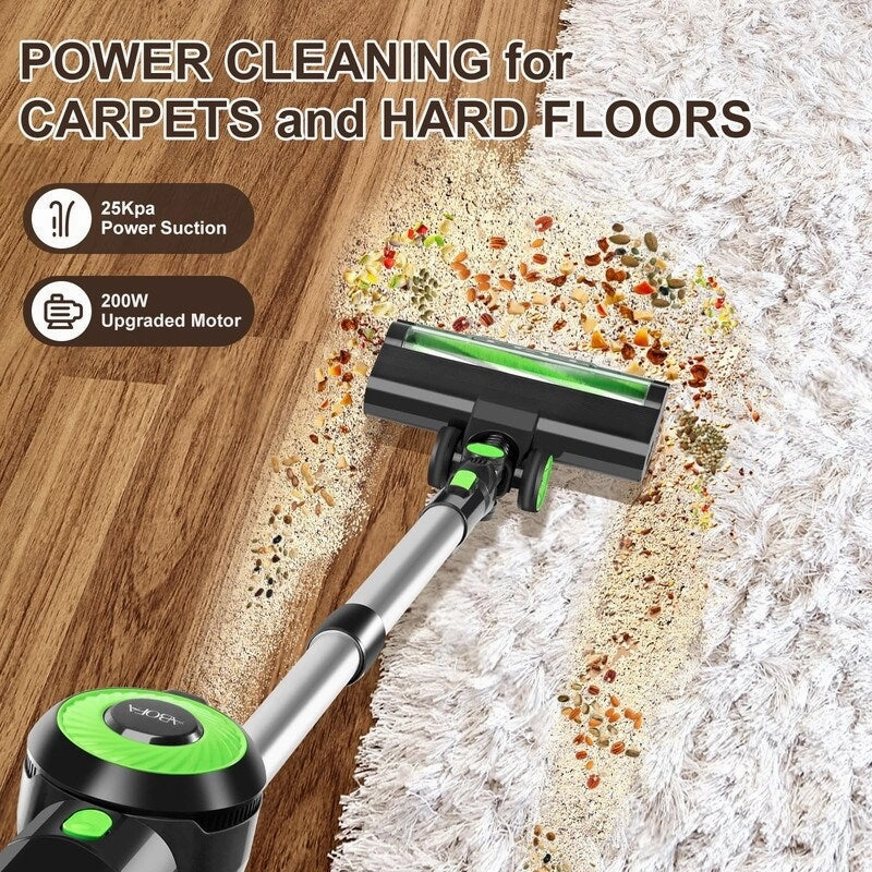 Cordless Vacuum Cleaner. 8-in-1 Stick Vacuum Cleaner. 25Kpa Powerful Suction Vacuum with 45 Mins Runtime Detachable Battery