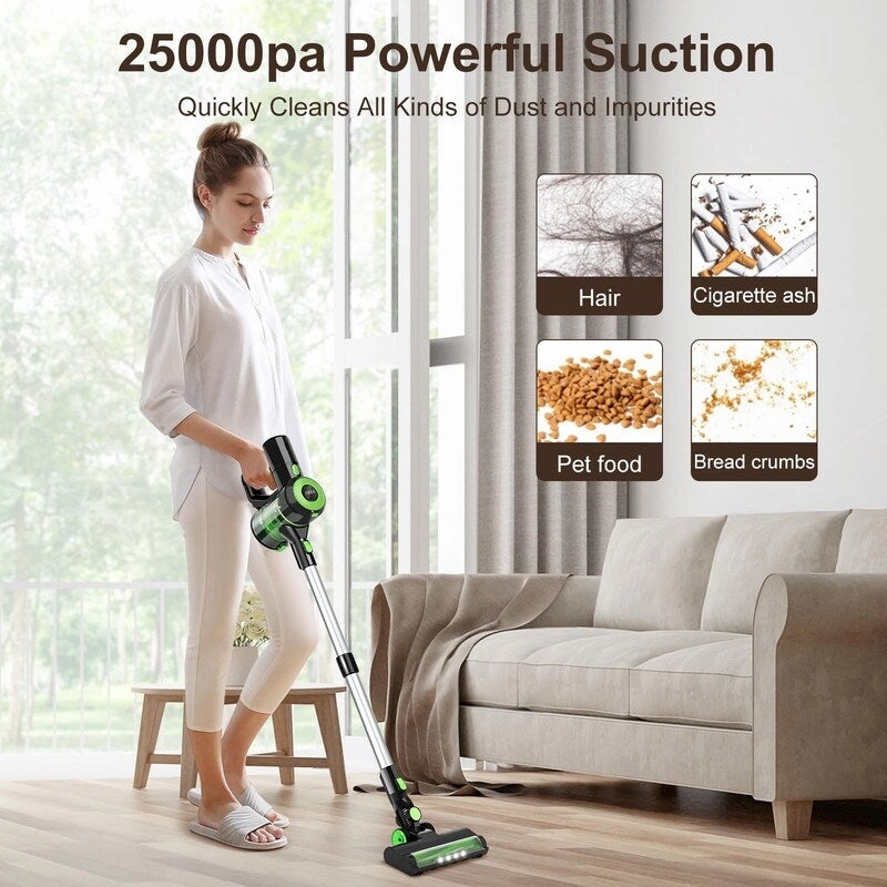 Cordless Vacuum Cleaner. 8-in-1 Stick Vacuum Cleaner. 25Kpa Powerful Suction Vacuum with 45 Mins Runtime Detachable Battery