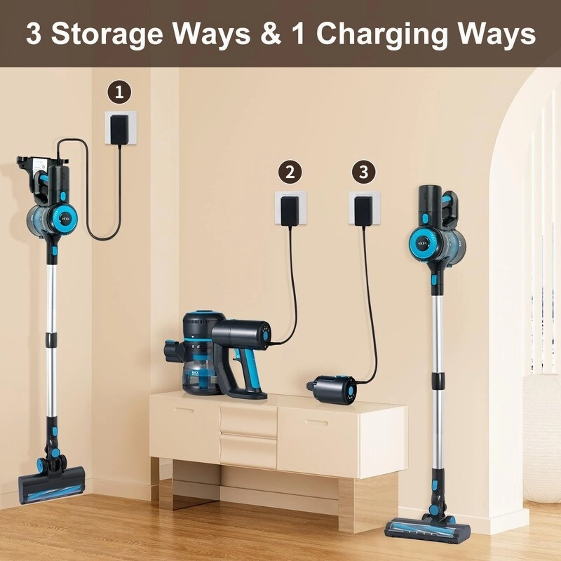 Cordless Vacuum Cleaner. 8-in-1 Stick Vacuum Cleaner. 25Kpa Powerful Suction Vacuum with 45 Mins Runtime Detachable Battery