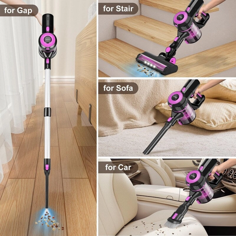 Cordless Vacuum Cleaner. 8-in-1 Stick Vacuum Cleaner. 25Kpa Powerful Suction Vacuum with 45 Mins Runtime Detachable Battery