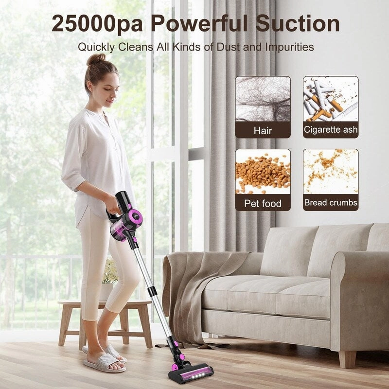 Cordless Vacuum Cleaner. 8-in-1 Stick Vacuum Cleaner. 25Kpa Powerful Suction Vacuum with 45 Mins Runtime Detachable Battery