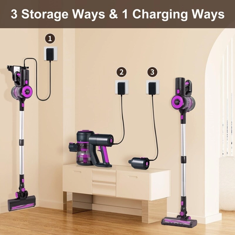 Cordless Vacuum Cleaner. 8-in-1 Stick Vacuum Cleaner. 25Kpa Powerful Suction Vacuum with 45 Mins Runtime Detachable Battery