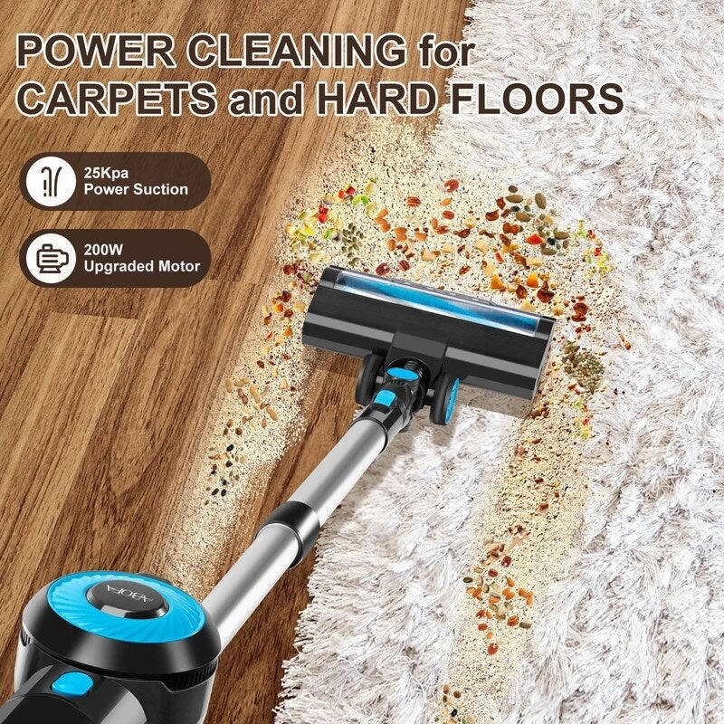 Cordless Vacuum Cleaner. 8-in-1 Stick Vacuum Cleaner. 25Kpa Powerful Suction Vacuum with 45 Mins Runtime Detachable Battery