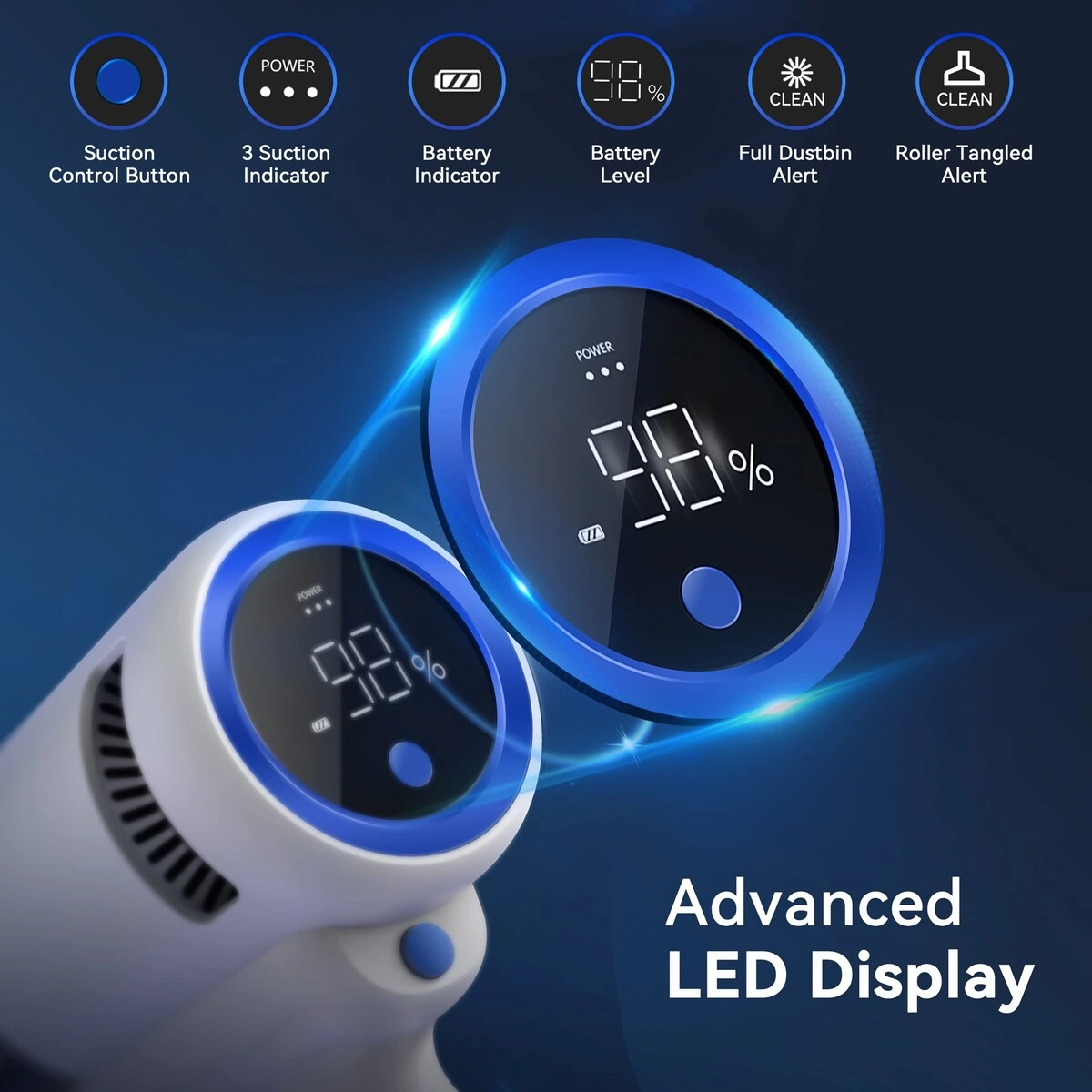 Cordless Vacuum Cleaner. [450W 30Kpa] Stick Vacuum with Brushless Motor. LED Screen. Up to 60 Mins Runtime. Powerful Wireless