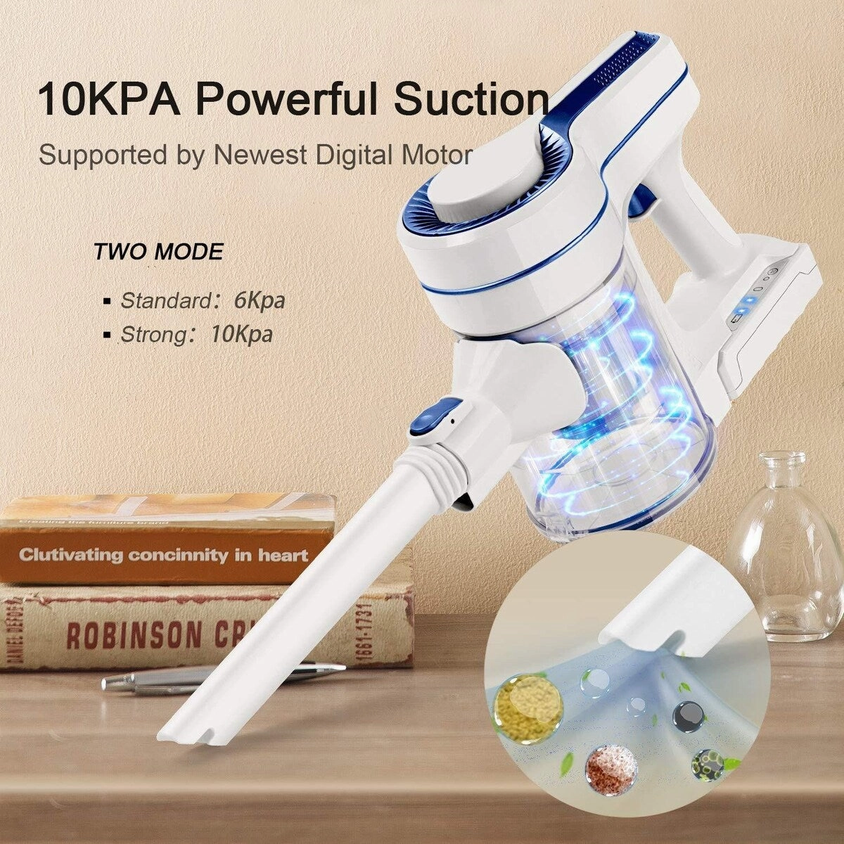 Cordless Vacuum Cleaner. Upgraded Powerful Suction 4 in 1 Stick Vacuum Cleaner 35min-Running Detachable Battery