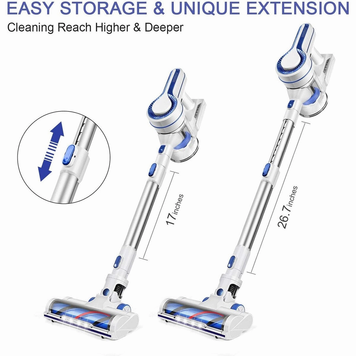Cordless Vacuum Cleaner. Upgraded Powerful Suction 4 in 1 Stick Vacuum Cleaner 35min-Running Detachable Battery