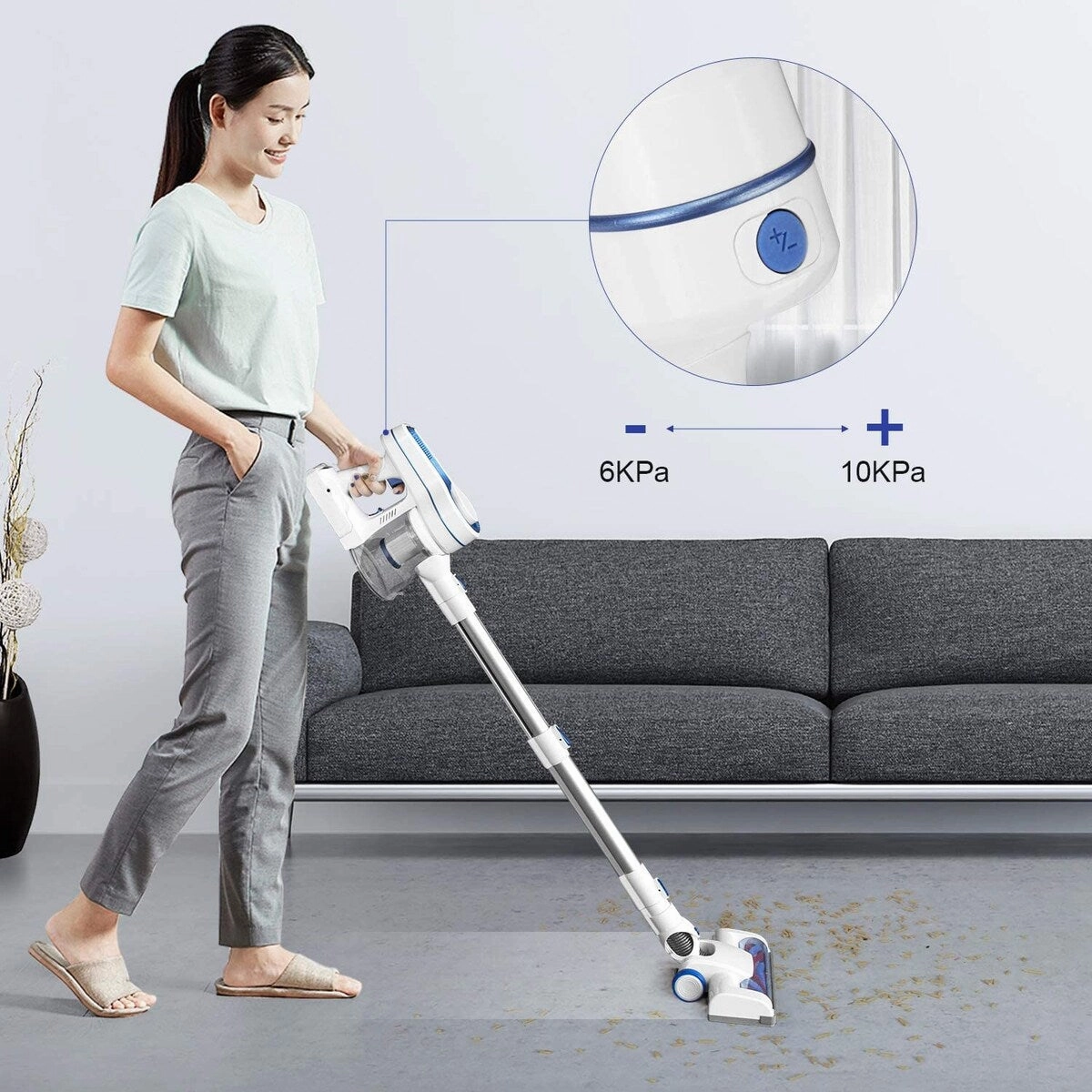 Cordless Vacuum Cleaner. Upgraded Powerful Suction 4 in 1 Stick Vacuum Cleaner 35min-Running Detachable Battery