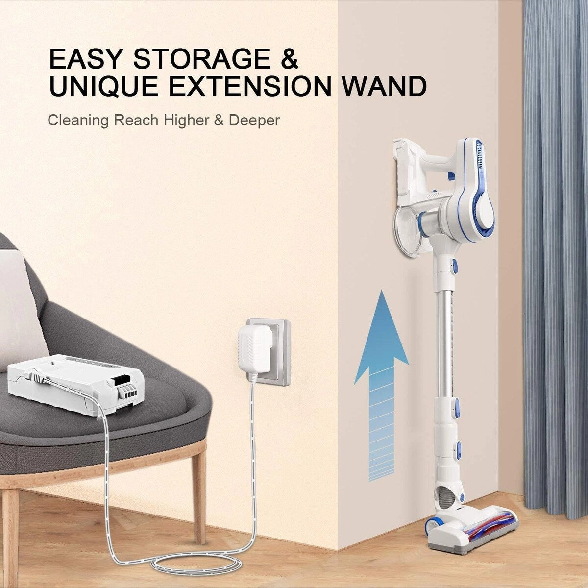 Cordless Vacuum Cleaner. Upgraded Powerful Suction 4 in 1 Stick Vacuum Cleaner 35min-Running Detachable Battery