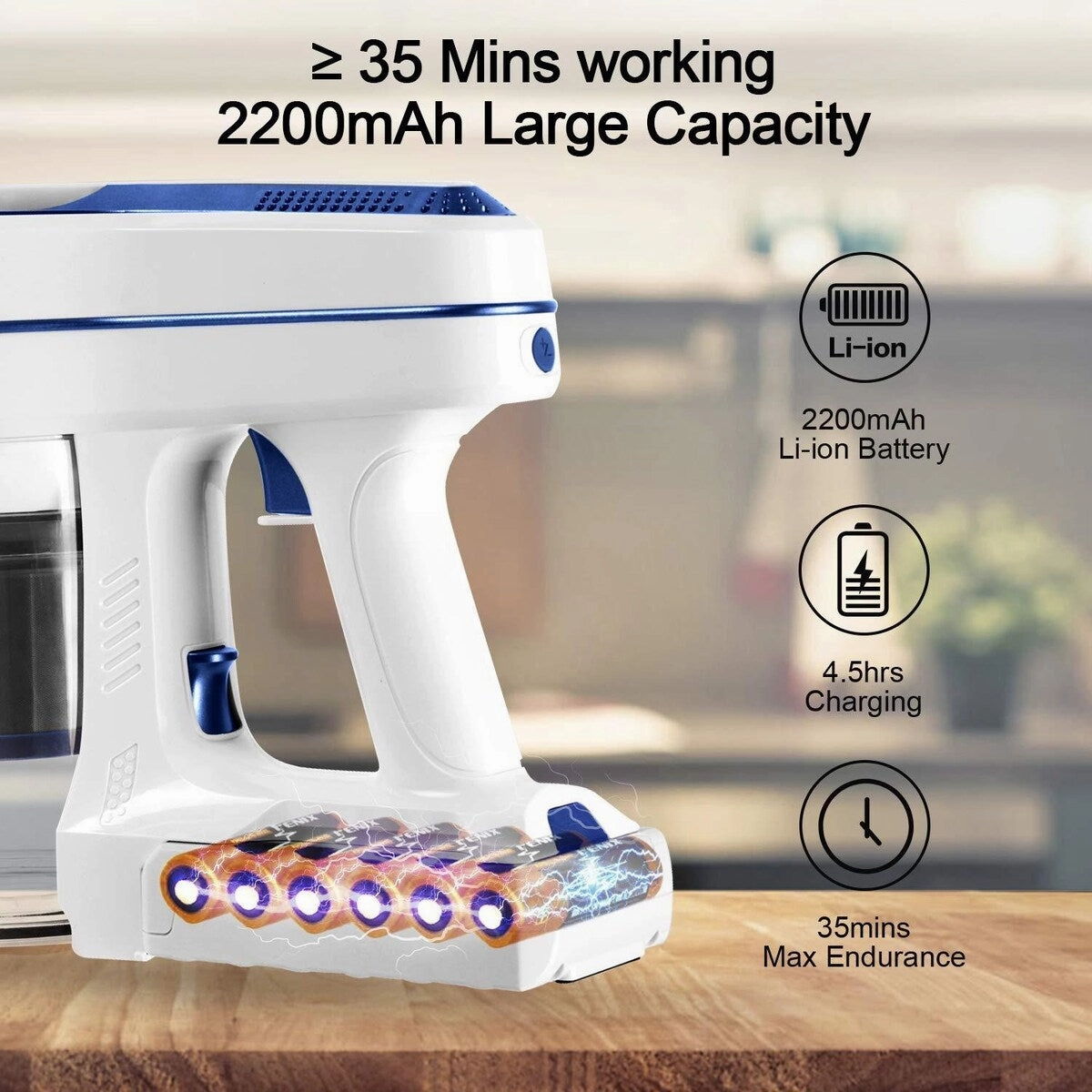 Cordless Vacuum Cleaner. Upgraded Powerful Suction 4 in 1 Stick Vacuum Cleaner 35min-Running Detachable Battery