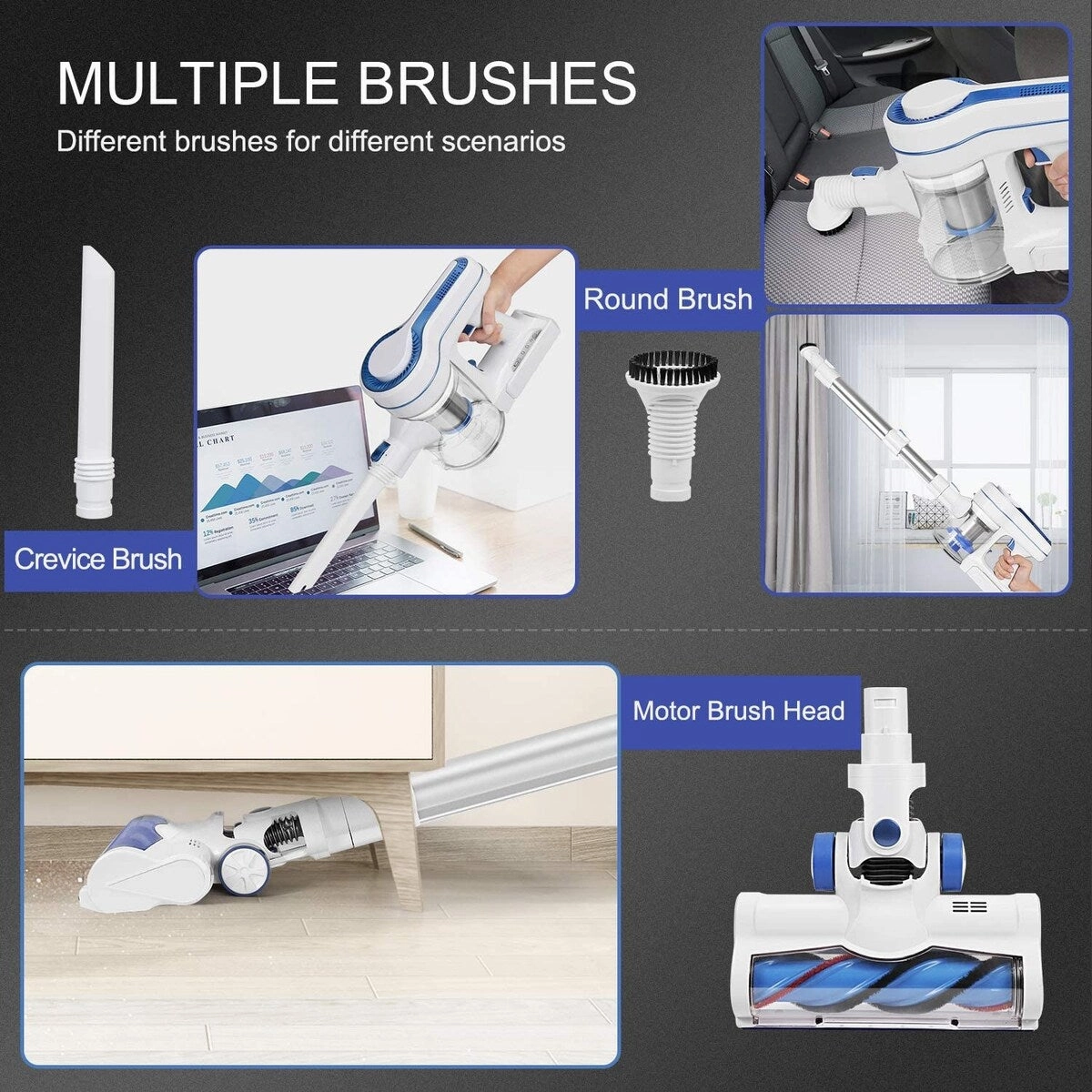 Cordless Vacuum Cleaner. Upgraded Powerful Suction 4 in 1 Stick Vacuum Cleaner 35min-Running Detachable Battery