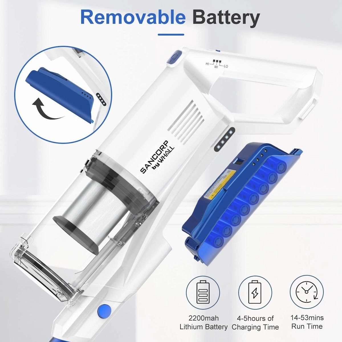 Cordless Vacuum Cleaner. whall 22Kpa Suction 250W Brushless Motor