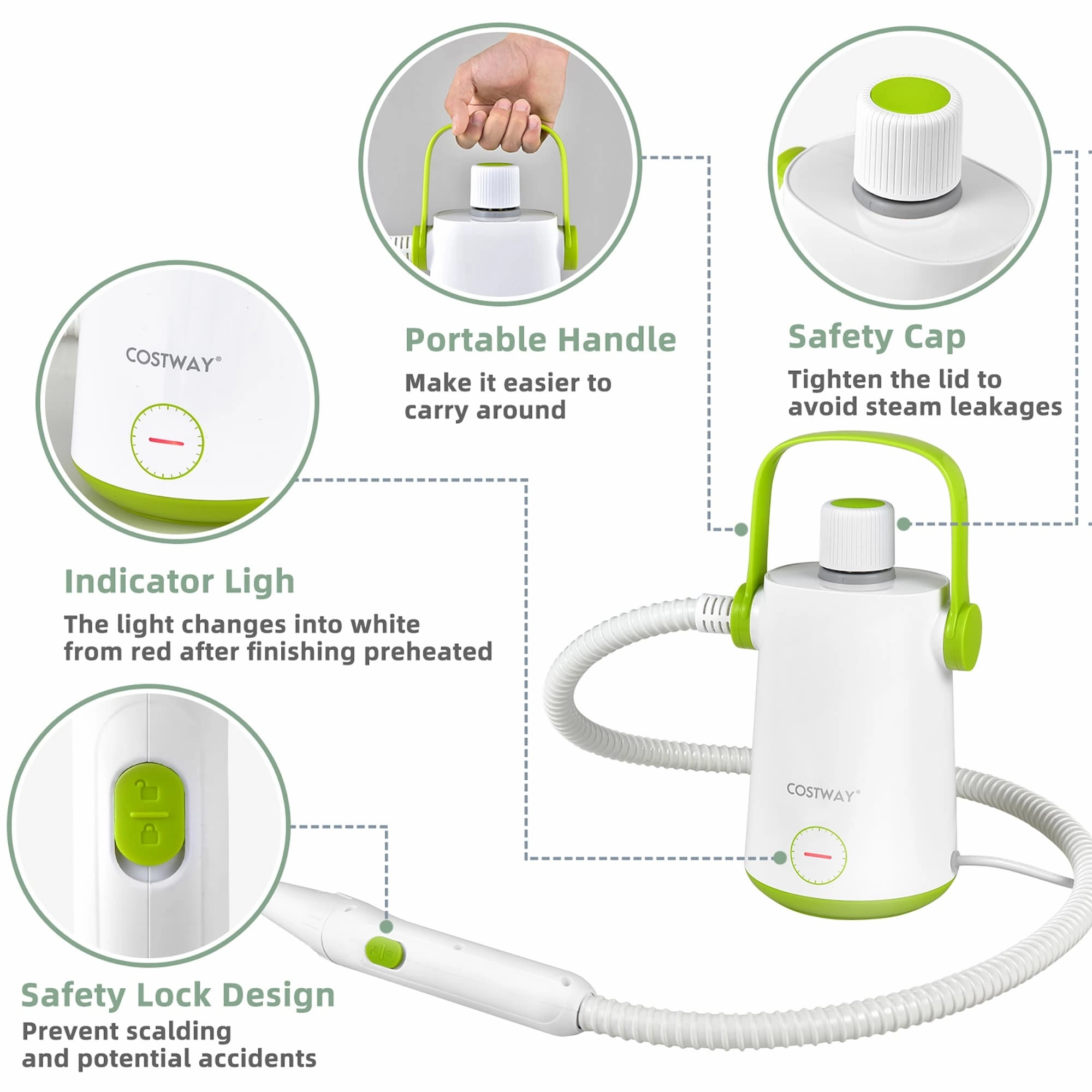 Costway 1000W Multifunction Portable Hand-held Steam Cleaner W/10 - 5.5'' x 5'' x 10''