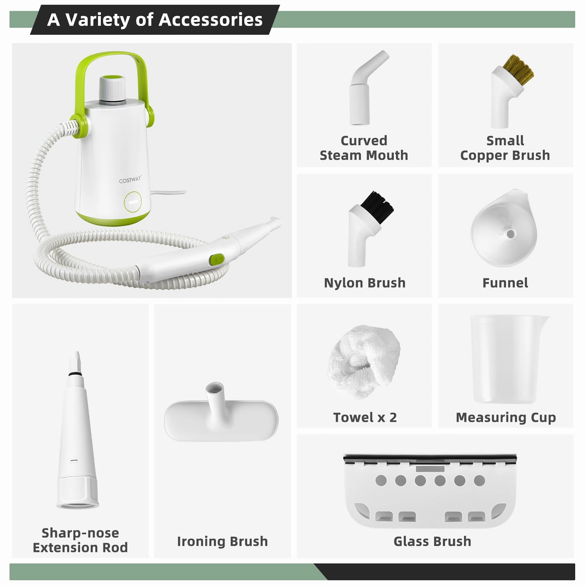 Costway 1000W Multifunction Portable Hand-held Steam Cleaner W/10 - 5.5'' x 5'' x 10''
