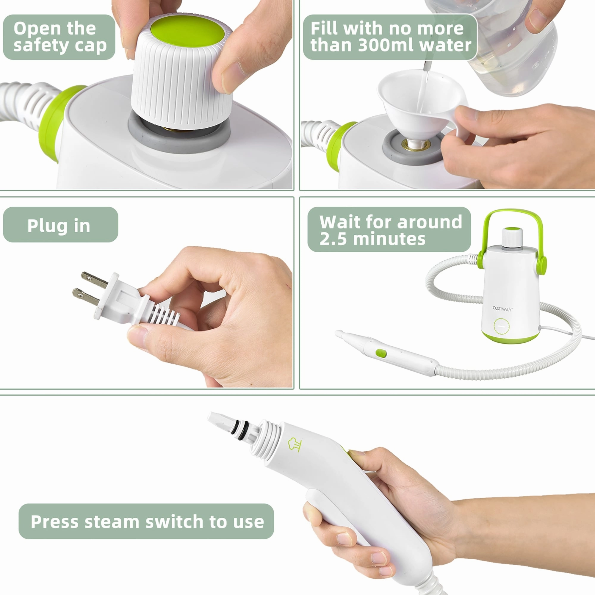 Costway 1000W Multifunction Portable Hand-held Steam Cleaner W/10 - 5.5'' x 5'' x 10''