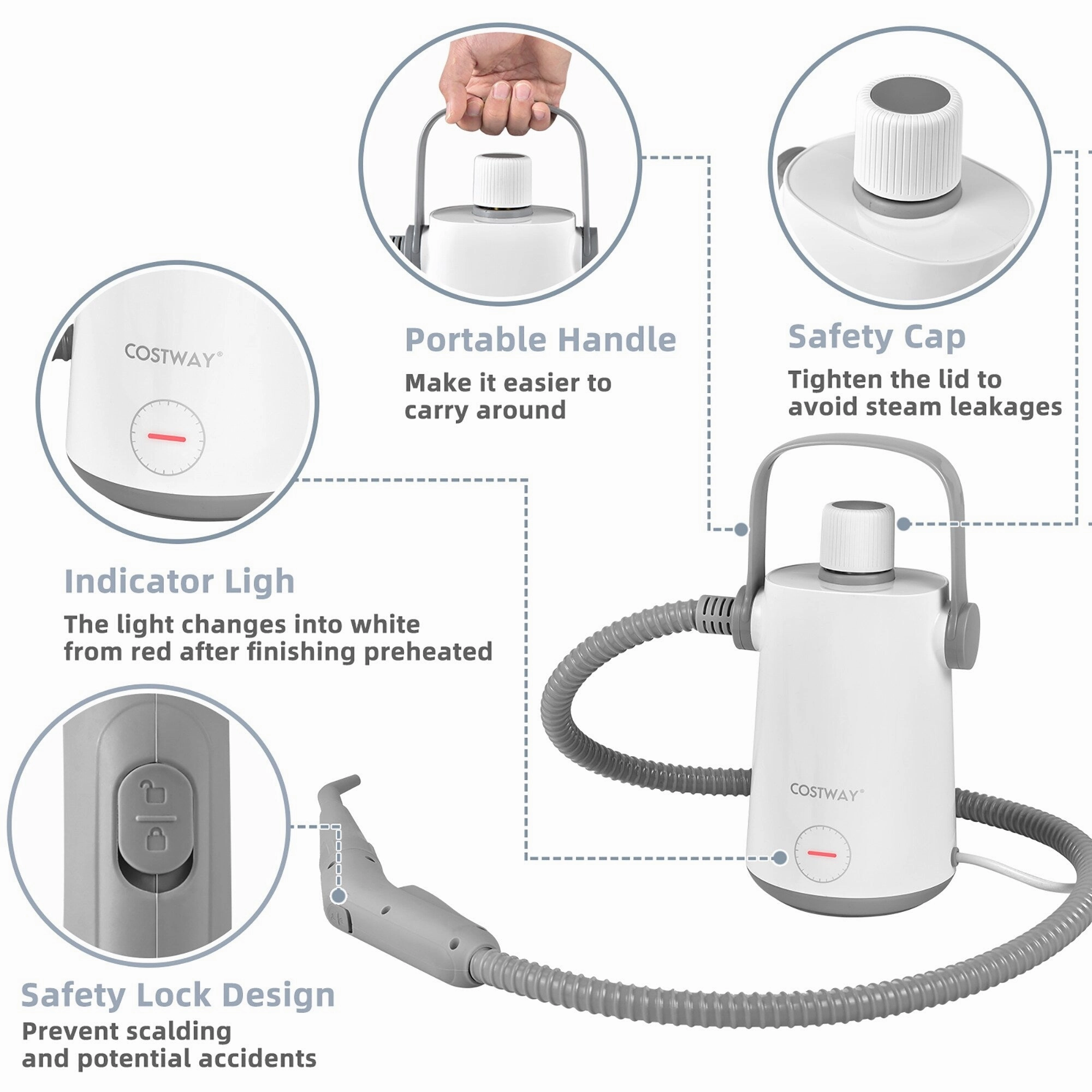 Costway 1000W Multifunction Portable Hand-held Steam Cleaner W/10 - 5.5'' x 5'' x 10''