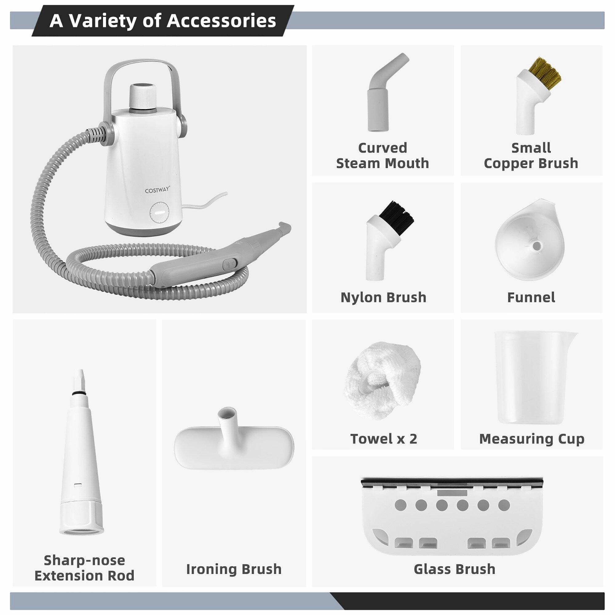 Costway 1000W Multifunction Portable Hand-held Steam Cleaner W/10 - 5.5'' x 5'' x 10''