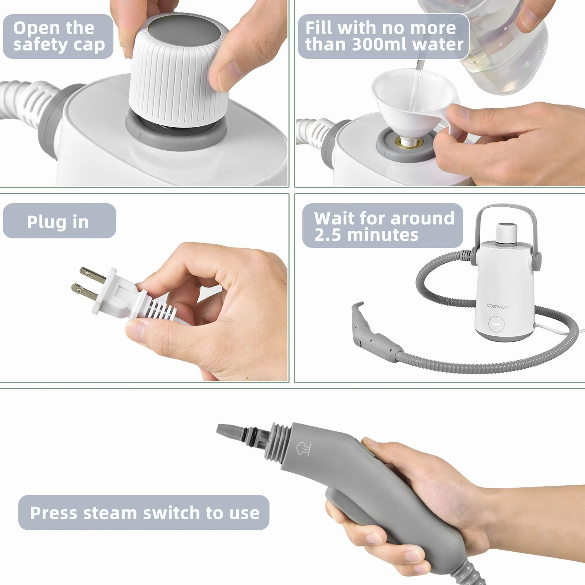 Costway 1000W Multifunction Portable Hand-held Steam Cleaner W/10 - 5.5'' x 5'' x 10''